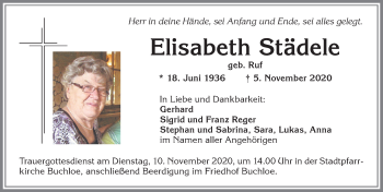 Traueranzeige von Elisabeth Städele von Allgäuer Zeitung, Kaufbeuren/Buchloe
