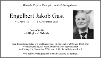 Traueranzeige von Engelbert Jakob Gast von Allgäuer Zeitung, Marktoberdorf