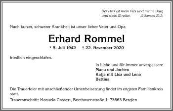 Traueranzeige von Erhard Rommel von Allgäuer Anzeigeblatt
