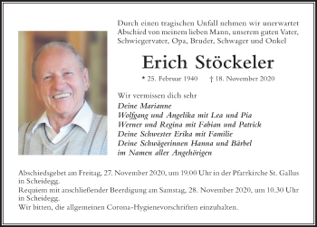 Traueranzeige von Erich Stöckeler von Der Westallgäuer