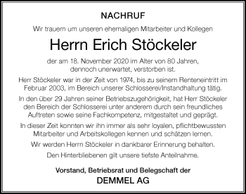 Traueranzeige von Erich Stöckeler von Der Westallgäuer
