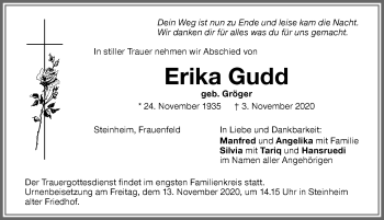 Traueranzeige von Erika Gudd von Memminger Zeitung