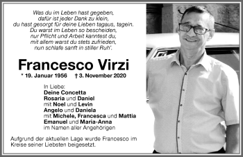 Traueranzeige von Francesco Virzi von Memminger Zeitung