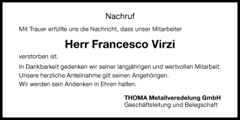 Traueranzeige von Francesco Virzi von Memminger Zeitung