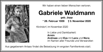 Traueranzeige von Gabriele Waldmann von Memminger Zeitung