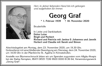 Traueranzeige von Georg Graf von Allgäuer Zeitung,Kempten