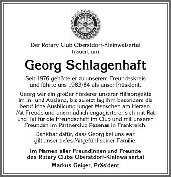 Traueranzeige von Georg Schlagenhaft von Allgäuer Anzeigeblatt