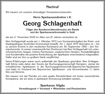 Traueranzeige von Georg Schlagenhaft von Allgäuer Zeitung