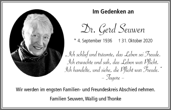Traueranzeige von Gerd Seuwen von Allgäuer Zeitung,Kempten