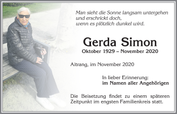 Traueranzeige von Gerda Simon von Allgäuer Zeitung, Marktoberdorf