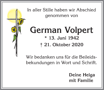 Traueranzeige von German Volpert von Allgäuer Anzeigeblatt