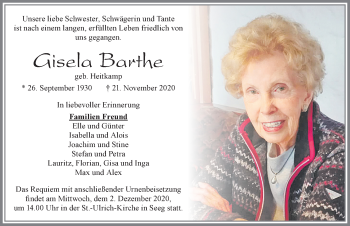Traueranzeige von Gisela Barthe von Allgäuer Zeitung, Füssen