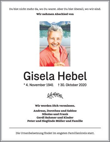 Traueranzeige von Gisela Hebel von Allgäuer Zeitung