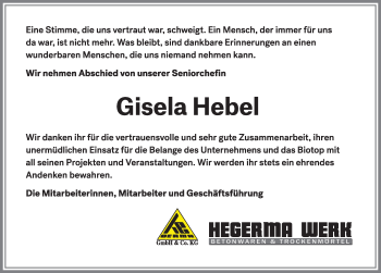 Traueranzeige von Gisela Hebel von Allgäuer Zeitung