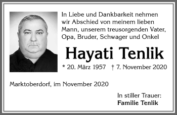 Traueranzeige von Hayati Tenlik von Allgäuer Zeitung, Marktoberdorf