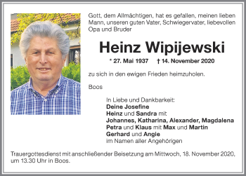Traueranzeige von Heinz Wipijewski von Memminger Zeitung