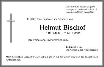 Traueranzeige von Helmut Bischof von Allgäuer Anzeigeblatt