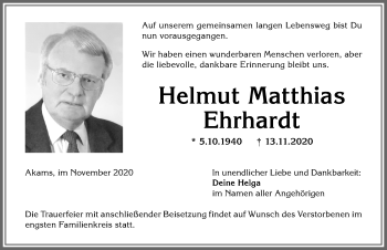 Traueranzeige von Helmut Matthias von Allgäuer Anzeigeblatt