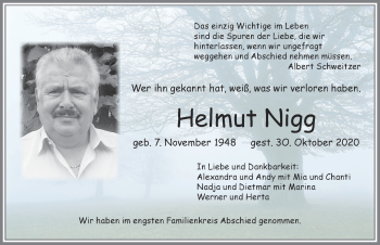 Traueranzeige von Helmut Nigg von Allgäuer Zeitung,Kempten