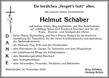 Traueranzeige von Helmut Schaber von Allgäuer Zeitung,Kempten