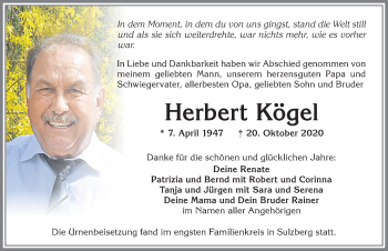 Traueranzeige von Herbert Kögel von Allgäuer Zeitung,Kempten