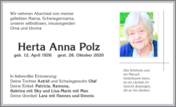 Traueranzeige von Herta Anna Polz von Allgäuer Anzeigeblatt