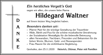 Traueranzeige von Hildegard Waltner von Allgäuer Anzeigeblatt