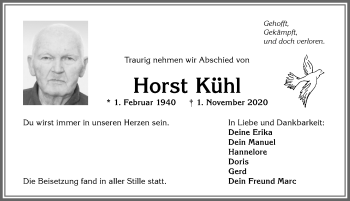 Traueranzeige von Horst Kühl von Allgäuer Anzeigeblatt