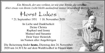Traueranzeige von Horst Lukes von Allgäuer Zeitung, Füssen