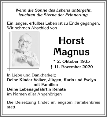 Traueranzeige von Horst Magnus von Allgäuer Zeitung,Kempten