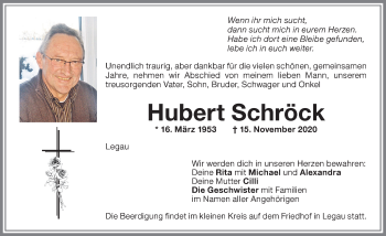 Traueranzeige von Hubert Schröck von Memminger Zeitung