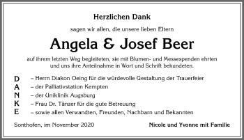 Traueranzeige von Josef Beer von Allgäuer Anzeigeblatt