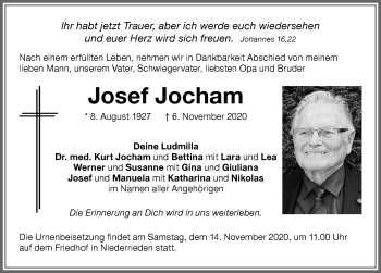 Traueranzeige von Josef Jocham von Memminger Zeitung