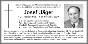 Traueranzeige von Josef Jäger von Allgäuer Zeitung, Kaufbeuren/Buchloe