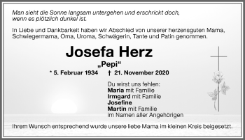 Traueranzeige von Josefa Herz von Memminger Zeitung