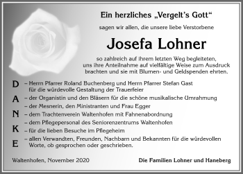 Traueranzeige von Josefa Lohner von Allgäuer Zeitung,Kempten