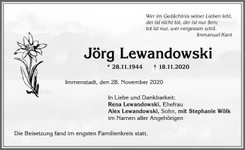 Traueranzeige von Jörg Lewandowski von Allgäuer Anzeigeblatt