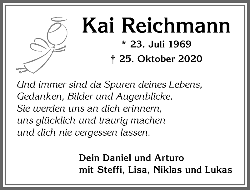  Traueranzeige für Kai Reichmann vom 07.11.2020 aus Allgäuer Zeitung,Kempten