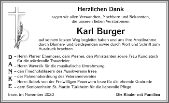 Traueranzeige von Karl Burger von Allgäuer Zeitung, Kaufbeuren/Buchloe