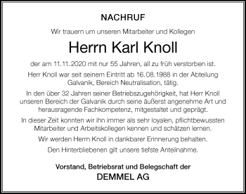 Traueranzeige von Karl Knoll von Der Westallgäuer