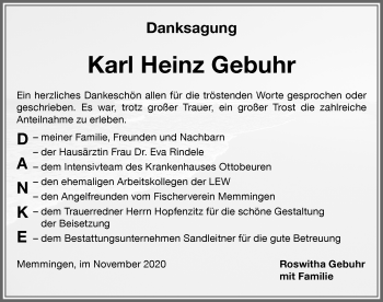 Traueranzeige von Karl Heinz Gebuhr von Memminger Zeitung