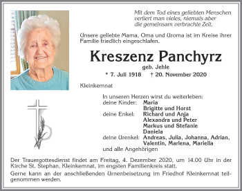 Traueranzeige von Kreszenz Panchyrz von Allgäuer Zeitung, Kaufbeuren/Buchloe
