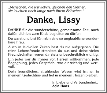 Traueranzeige von Lissy  von Allgäuer Zeitung,Kempten