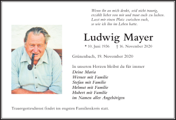 Traueranzeige von Ludwig Mayer von Der Westallgäuer