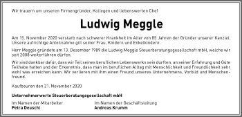 Traueranzeige von Ludwig Meggle von Allgäuer Zeitung