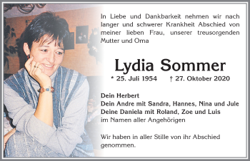 Traueranzeige von Lydia Sommer von Allgäuer Zeitung, Füssen