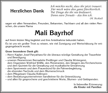 Traueranzeige von Mali Bayrhof von Allgäuer Zeitung