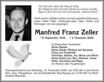 Traueranzeige von Manfred Franz Zeller von Allgäuer Zeitung, Kaufbeuren/Buchloe