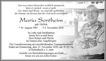 Traueranzeige von Maria Sontheim von Allgäuer Zeitung, Marktoberdorf