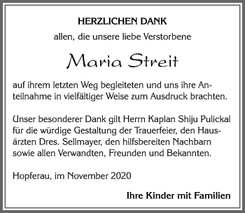 Traueranzeige von Maria Streit von Allgäuer Zeitung, Füssen
